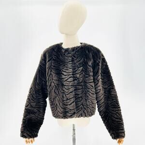 Vintage 90s Duffel Brown Black Tiger Stripe Faux Fur Cropped Jacket